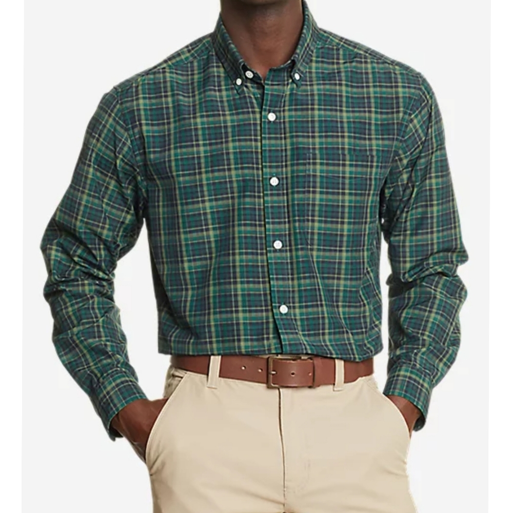 Eddie Bauer Wrinkle Free Green Blue Button Down Dress Shirt Like New 2XL EUC